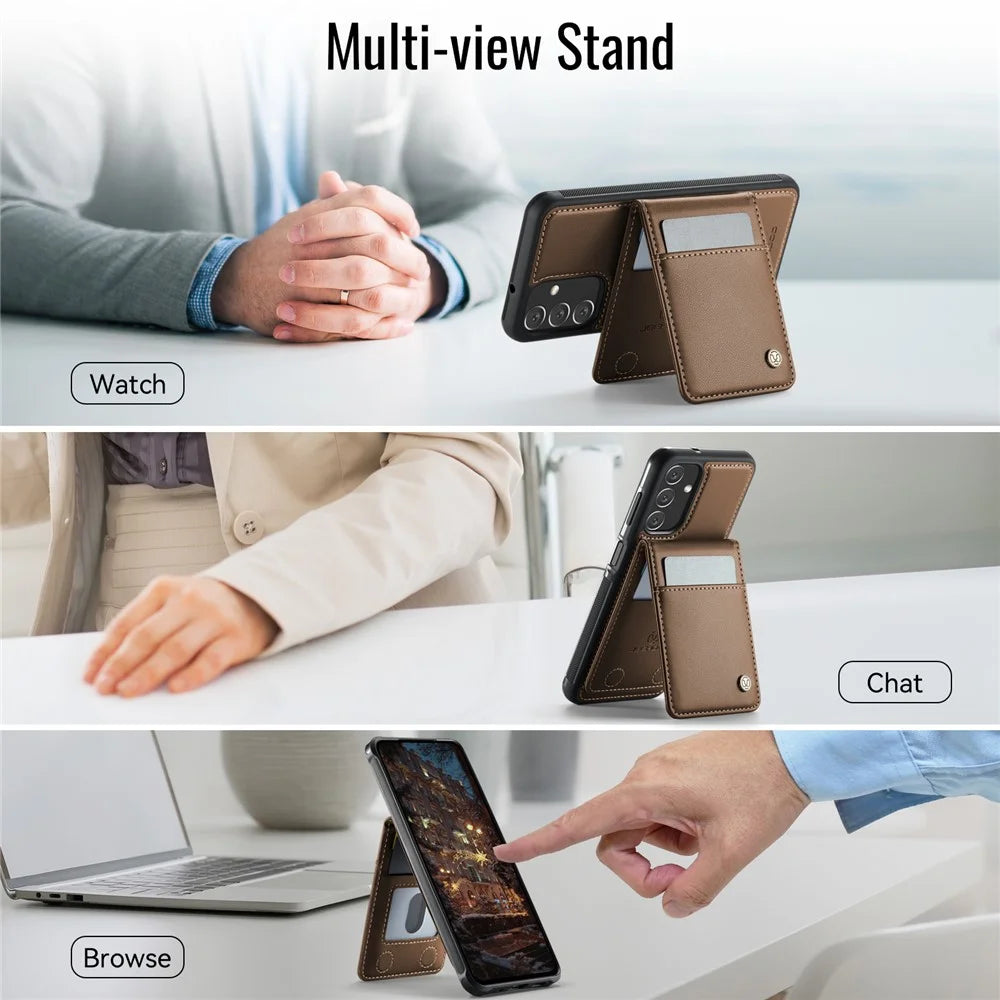 JEEHOOD For Samsung Galaxy A24 4G (162.1 x 77.6 x 8.3mm) Leather Back Cover Magnetic Case  J06 Phone Case with Card Bag RFID Blocking - Brown - 6