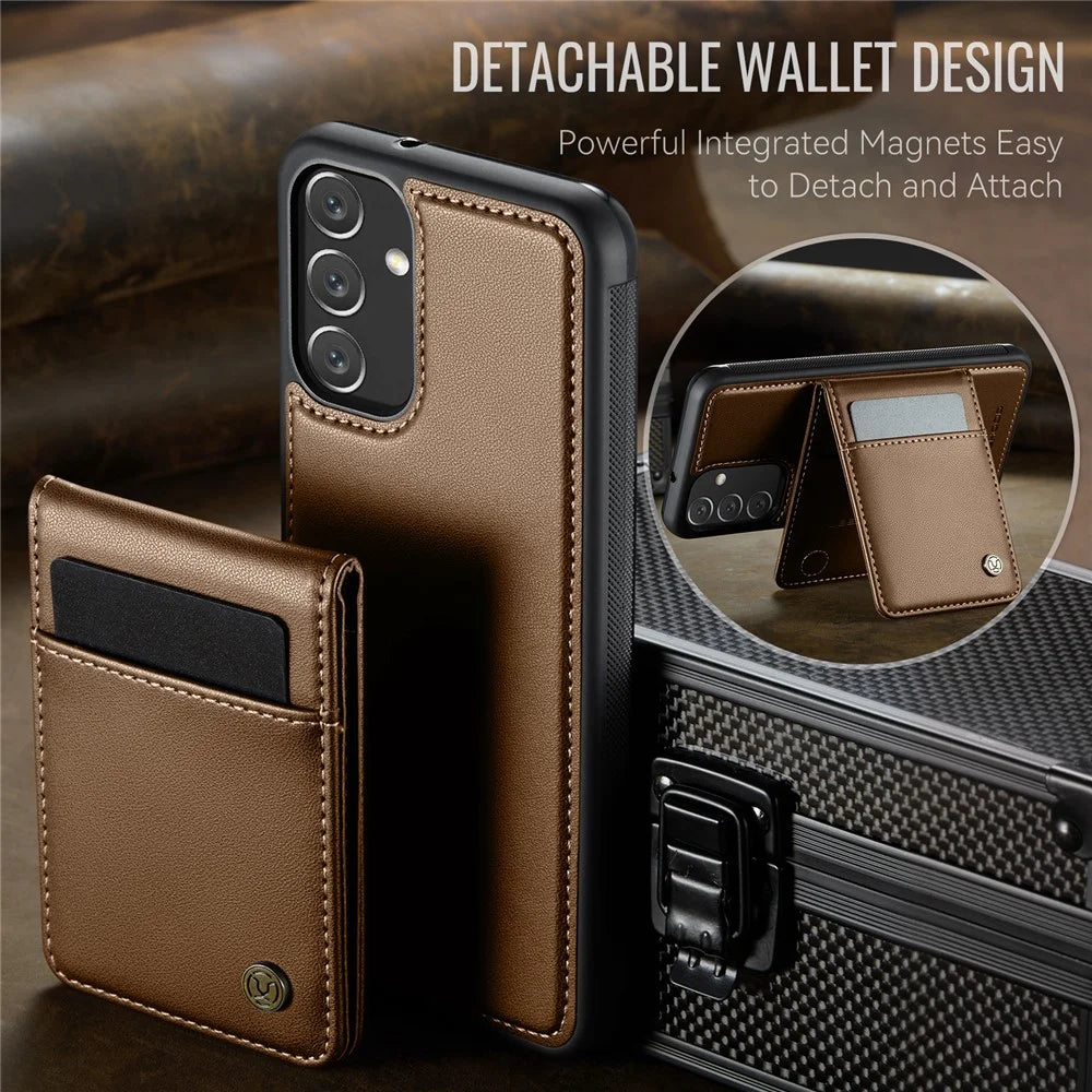 JEEHOOD For Samsung Galaxy A24 4G (162.1 x 77.6 x 8.3mm) Leather Back Cover Magnetic Case  J06 Phone Case with Card Bag RFID Blocking - Brown - 7