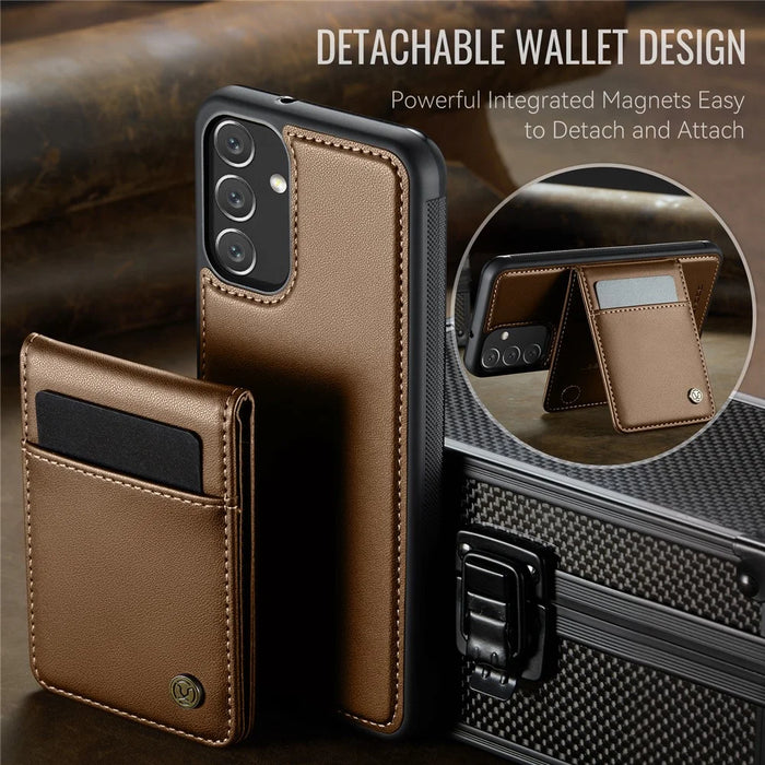 JEEHOOD For Samsung Galaxy A24 4G (162.1 x 77.6 x 8.3mm) Leather Back Cover Magnetic Case  J06 Phone Case with Card Bag RFID Blocking - Brown - 7