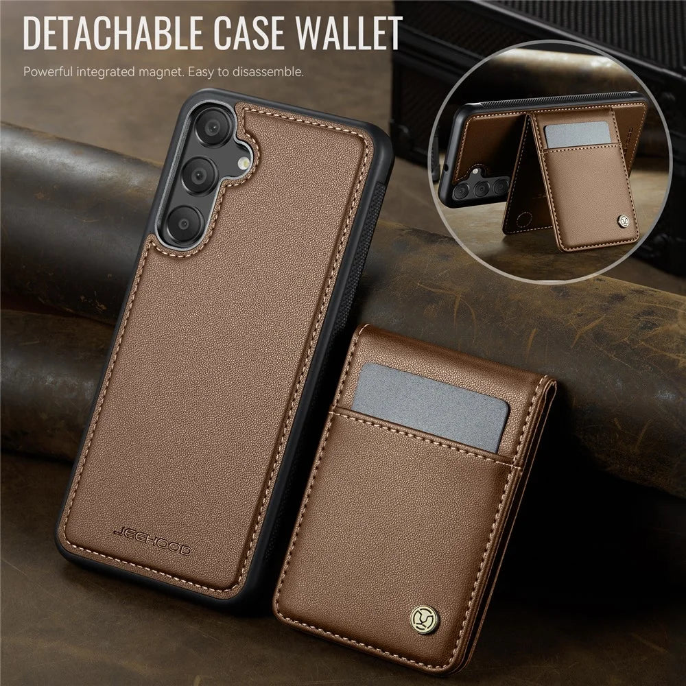JEEHOOD For Samsung Galaxy A25 5G (Global) (161mm) Leather Back Cover Magnetic Case  J06 Phone Case with Card Bag RFID Blocking - Brown - 4