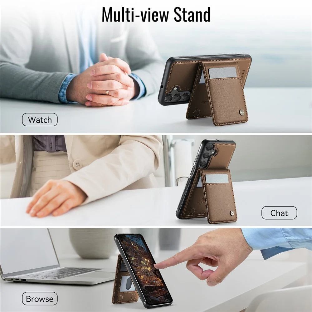 JEEHOOD For Samsung Galaxy A25 5G (Global) (161mm) Leather Back Cover Magnetic Case  J06 Phone Case with Card Bag RFID Blocking - Brown - 6