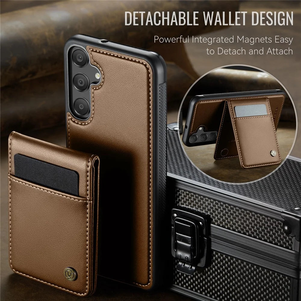 JEEHOOD For Samsung Galaxy A25 5G (Global) (161mm) Leather Back Cover Magnetic Case  J06 Phone Case with Card Bag RFID Blocking - Brown - 7