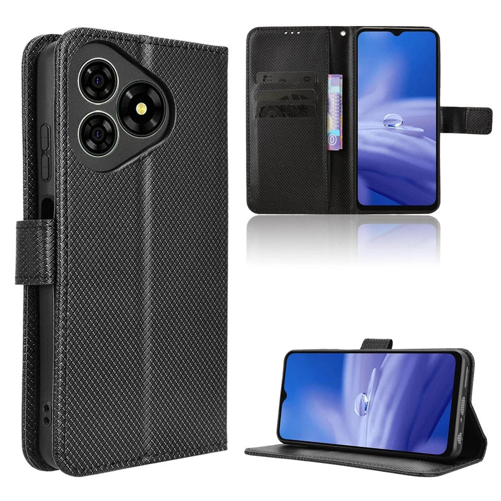 For Ulefone Note 19 Leather Wallet Case with Strap Diamond Texture Phone Cover - Black - 1