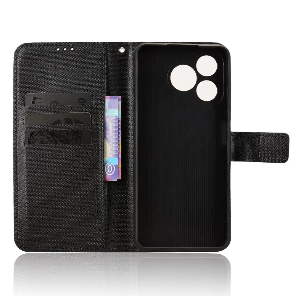 For Ulefone Note 19 Leather Wallet Case with Strap Diamond Texture Phone Cover - Black - 5