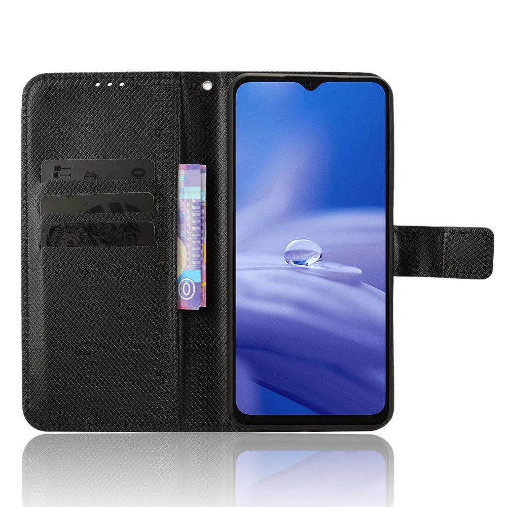 For Ulefone Note 19 Leather Wallet Case with Strap Diamond Texture Phone Cover - Black - 6