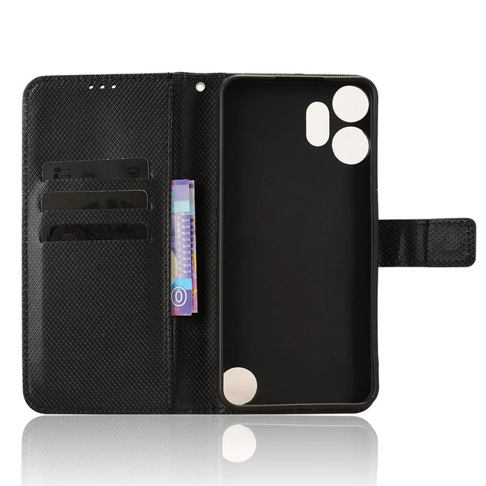 For Nothing CMF Phone 2 Pro Leather Wallet Case with Strap Diamond Texture Phone Cover - Black - 5