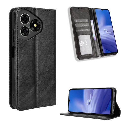 For Ulefone Note 19 Leather Case Wallet Stand Retro Texture Phone Cover - Black - 1
