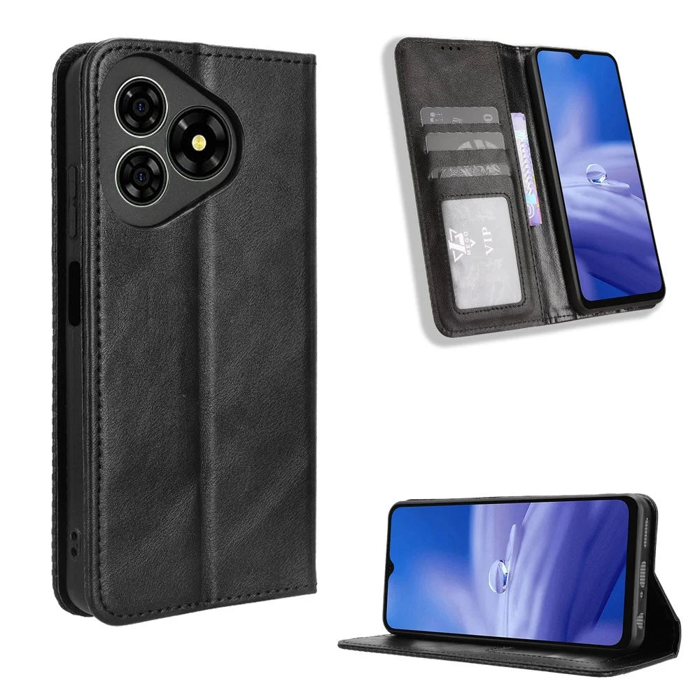 For Ulefone Note 19 Leather Case Wallet Stand Retro Texture Phone Cover - Black - 1