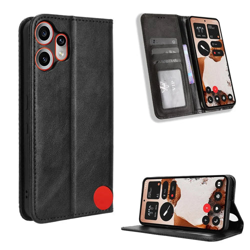 For Nothing CMF Phone 2 Pro Leather Case Wallet Stand Retro Texture Phone Cover - Black - 1