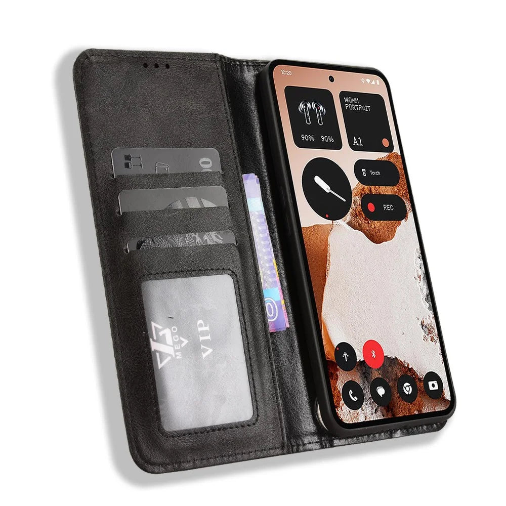 For Nothing CMF Phone 2 Pro Leather Case Wallet Stand Retro Texture Phone Cover - Black - 6