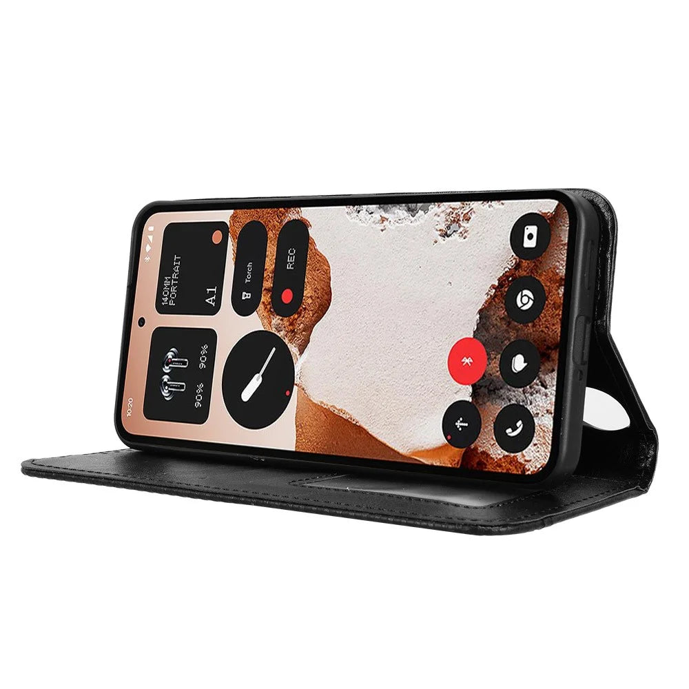 For Nothing CMF Phone 2 Pro Leather Case Wallet Stand Retro Texture Phone Cover - Black - 7