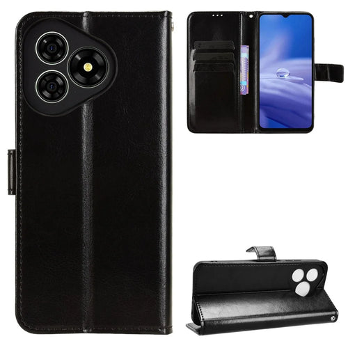 For Ulefone Note 19 PU Leather Case with Strap Crazy Horse Texture Phone Wallet Cover - Black - 1