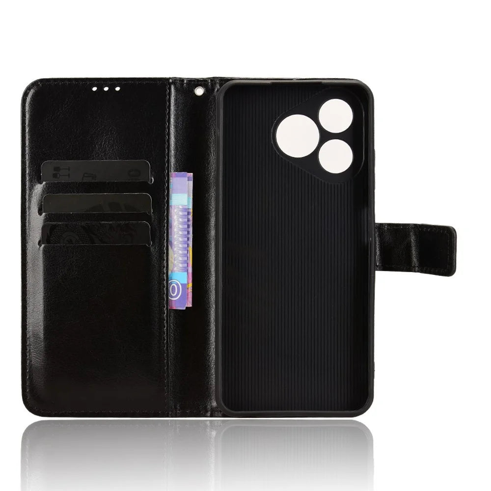 For Ulefone Note 19 PU Leather Case with Strap Crazy Horse Texture Phone Wallet Cover - Black - 4