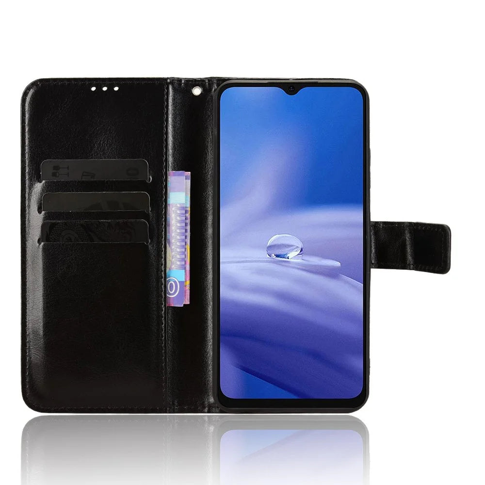 For Ulefone Note 19 PU Leather Case with Strap Crazy Horse Texture Phone Wallet Cover - Black - 5