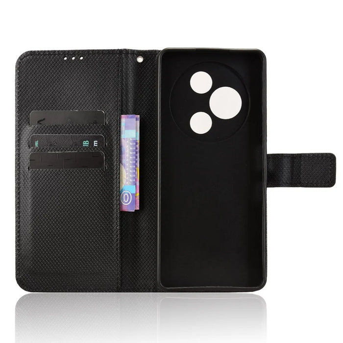 For TCL 60 NxtPaper 4G Leather Wallet Case with Strap Diamond Texture Phone Cover - Black - 5