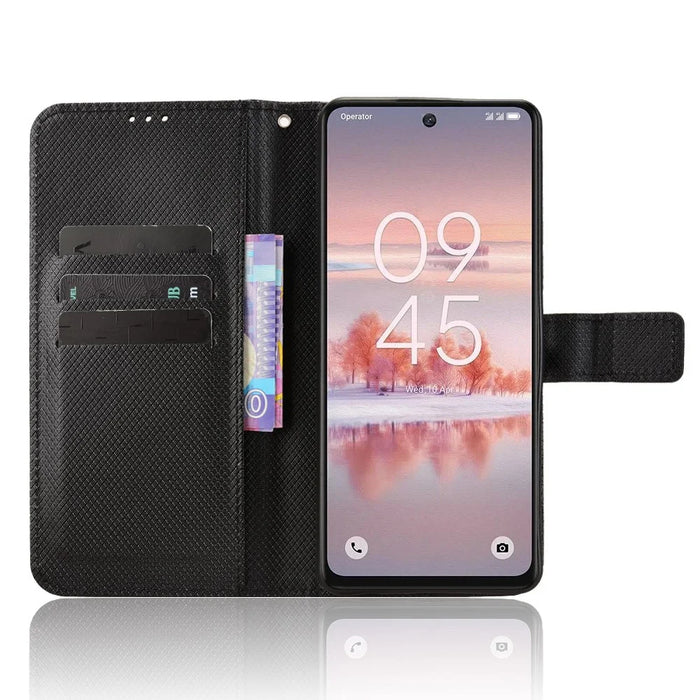 For TCL 60 NxtPaper 4G Leather Wallet Case with Strap Diamond Texture Phone Cover - Black - 6