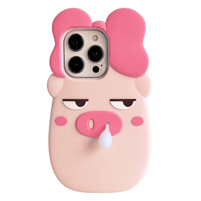 For iPhone 16 Pro Silicone Case Cute Snot Pig Design Shockproof Phone Back Cover - 1