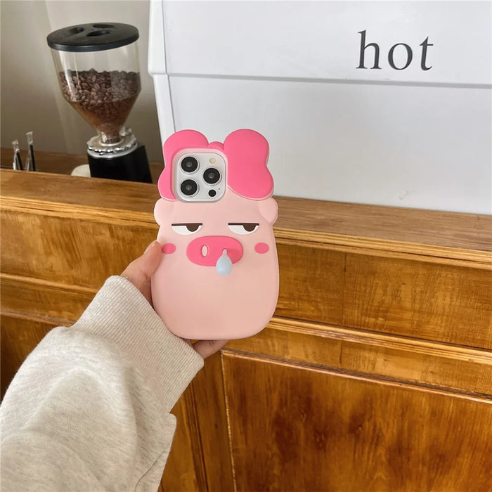 For iPhone 16 Pro Silicone Case Cute Snot Pig Design Shockproof Phone Back Cover - 2