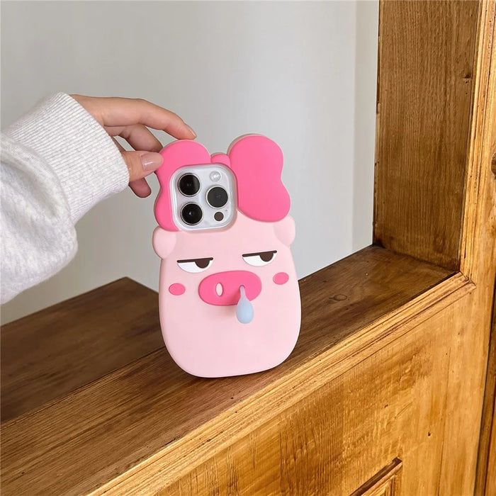 For iPhone 16 Pro Silicone Case Cute Snot Pig Design Shockproof Phone Back Cover - 7