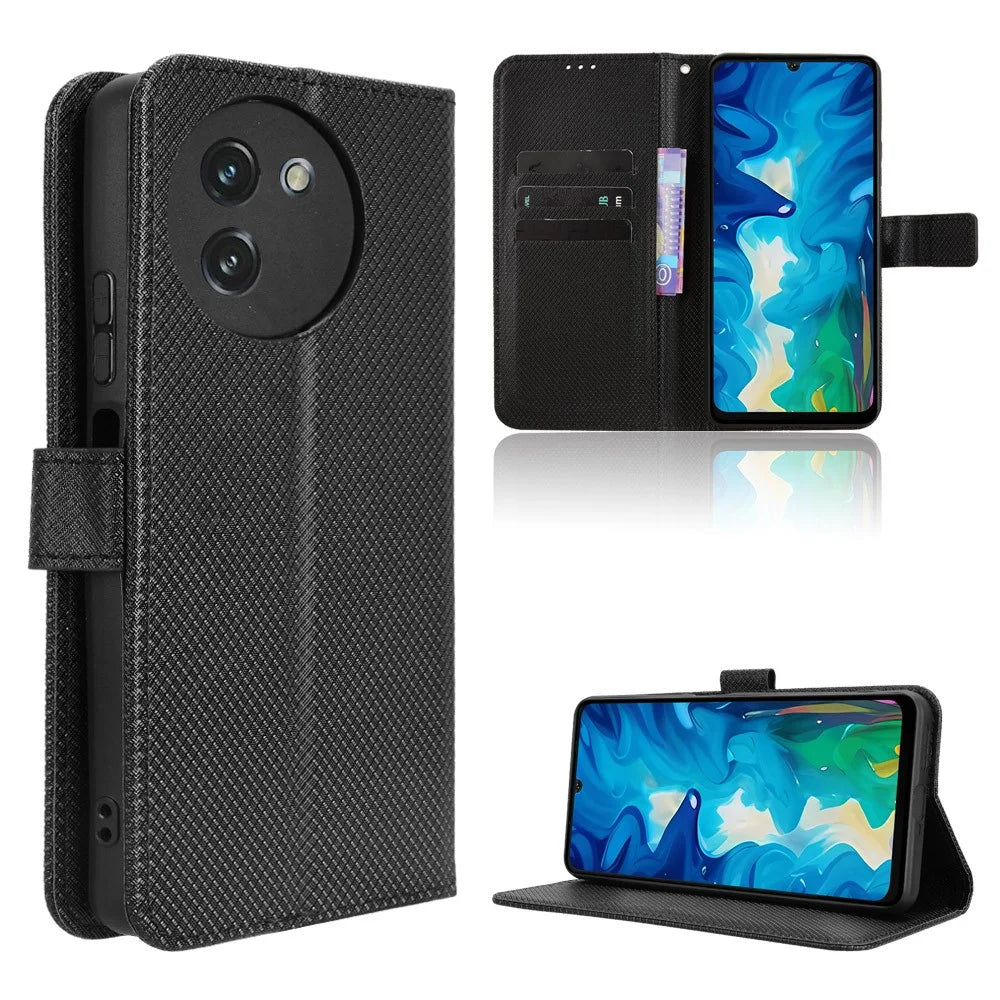 For Doogee Note 59 Pro / Doogee Note 59 Leather Wallet Case with Strap Diamond Texture Phone Cover - Black - 1