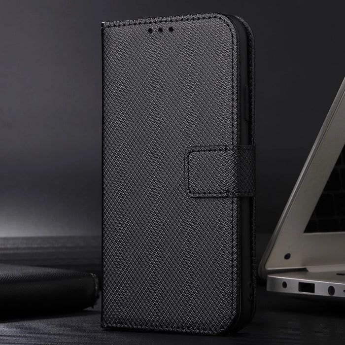 For Doogee Note 59 Pro / Doogee Note 59 Leather Wallet Case with Strap Diamond Texture Phone Cover - Black - 2