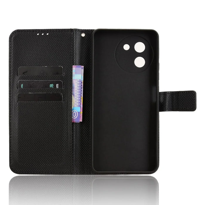 For Doogee Note 59 Pro / Doogee Note 59 Leather Wallet Case with Strap Diamond Texture Phone Cover - Black - 5