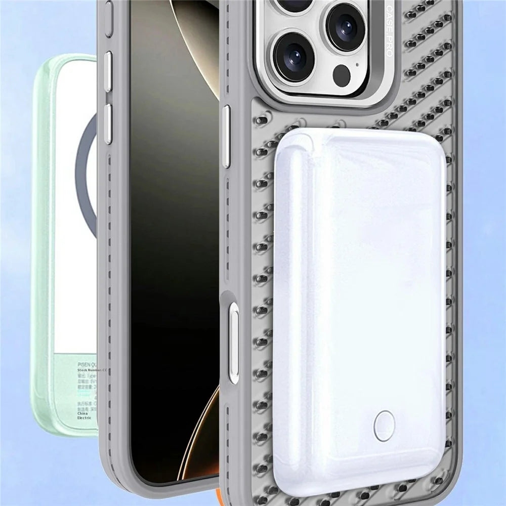 For iPhone 16 Pro Magnetic Case PC TPU Back Cover Hollow Design with Lens Kickstand - Grey - 4