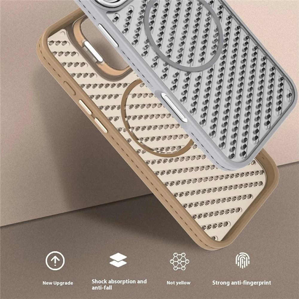 For iPhone 16 Pro Magnetic Case PC TPU Back Cover Hollow Design with Lens Kickstand - Grey - 6