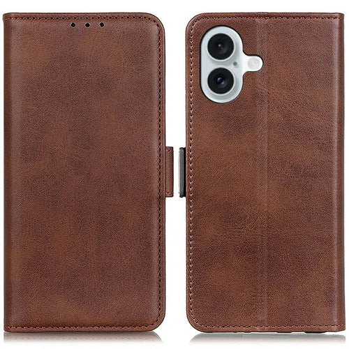 For iPhone 17 Case Stand Cowhide Texture PU Leather Phone Cover - Brown - 1