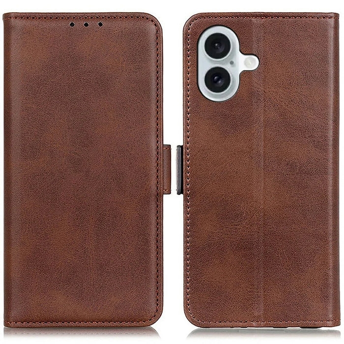 For iPhone 17 Case Stand Cowhide Texture PU Leather Phone Cover - Brown - 1