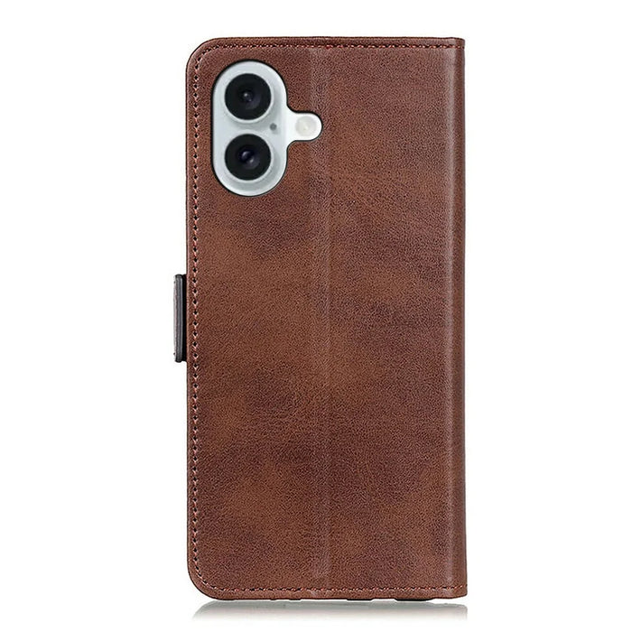 For iPhone 17 Case Stand Cowhide Texture PU Leather Phone Cover - Brown - 6