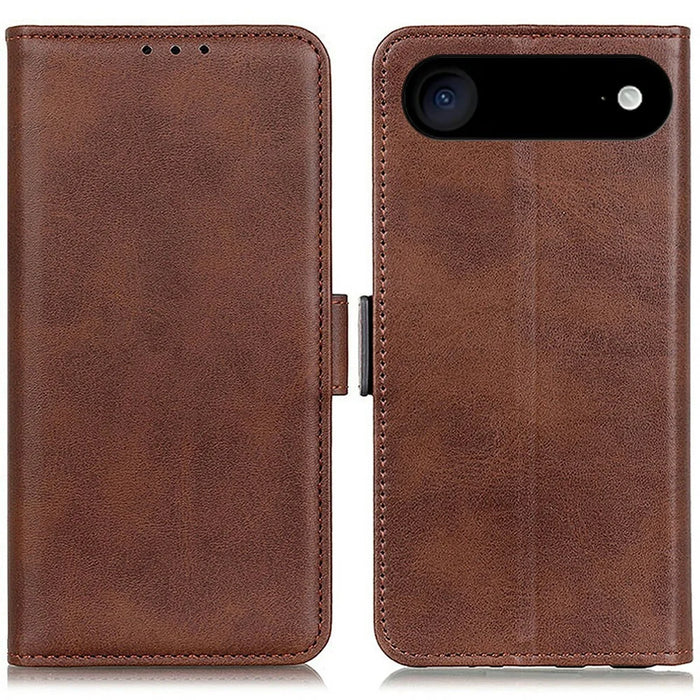 For iPhone Air Case Stand Cowhide Texture PU Leather Phone Cover - Brown - 1
