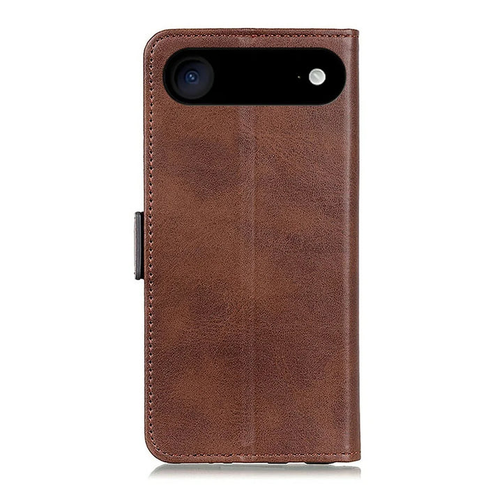 For iPhone Air Case Stand Cowhide Texture PU Leather Phone Cover - Brown - 6