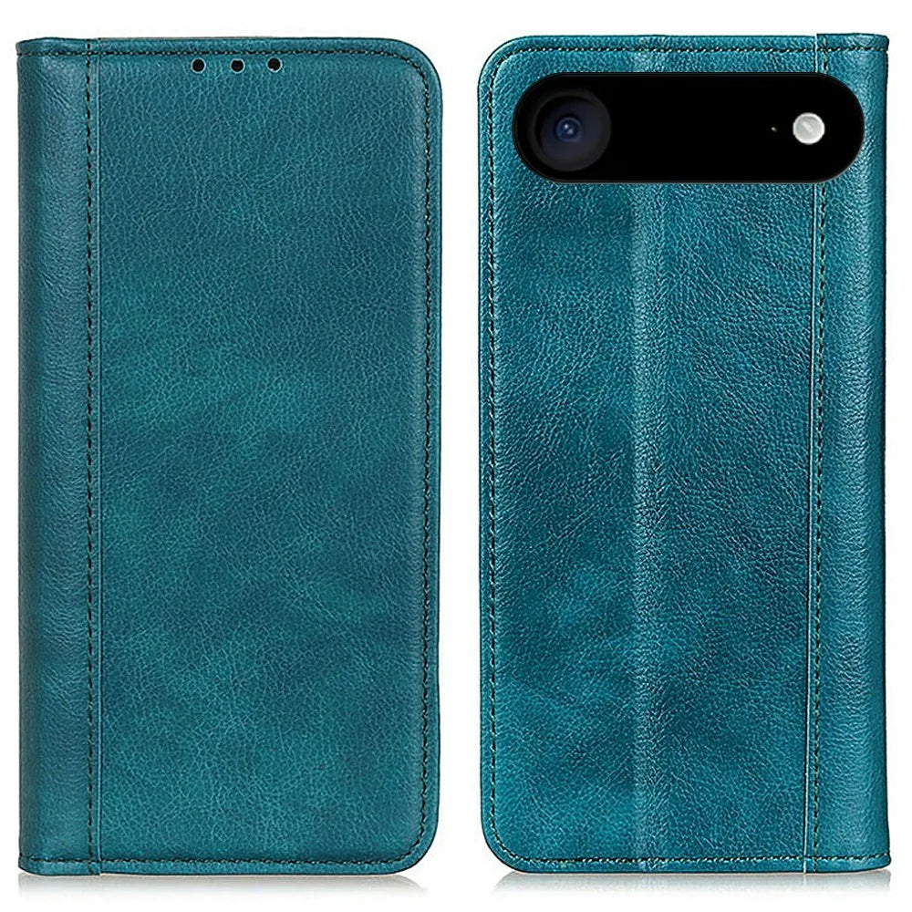 For iPhone Air Stand Case Split Leather Litchi Texture Wallet Phone Cover - Green - 1