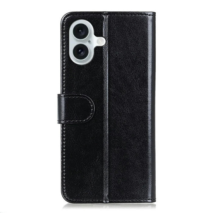 For iPhone 17 Case Crazy Horse Texture PU Leather Phone Stand Cover - Black - 6