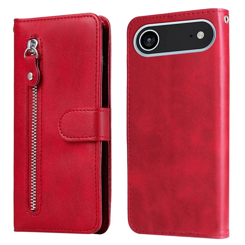 For iPhone Air PU Leather Cases with Zipper Pocket Wallet Phone Cover Stand - Red - 1