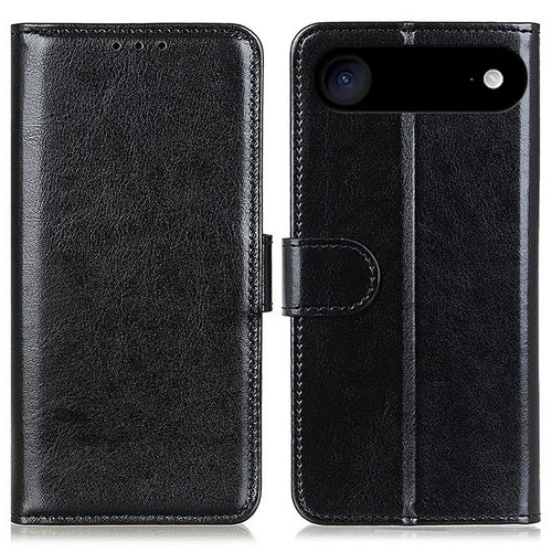 For iPhone Air Case Crazy Horse Texture PU Leather Phone Stand Cover - Black - 1