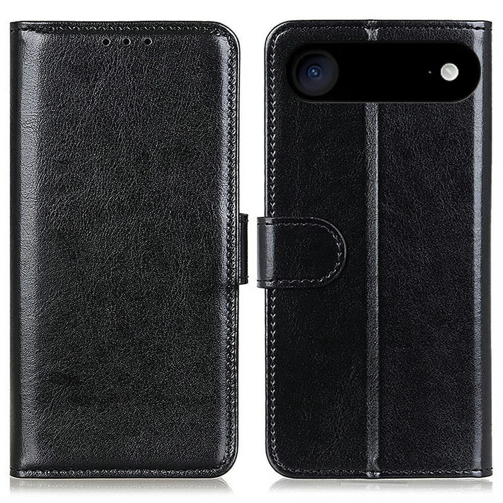 For iPhone Air Case Crazy Horse Texture PU Leather Phone Stand Cover - Black - 1