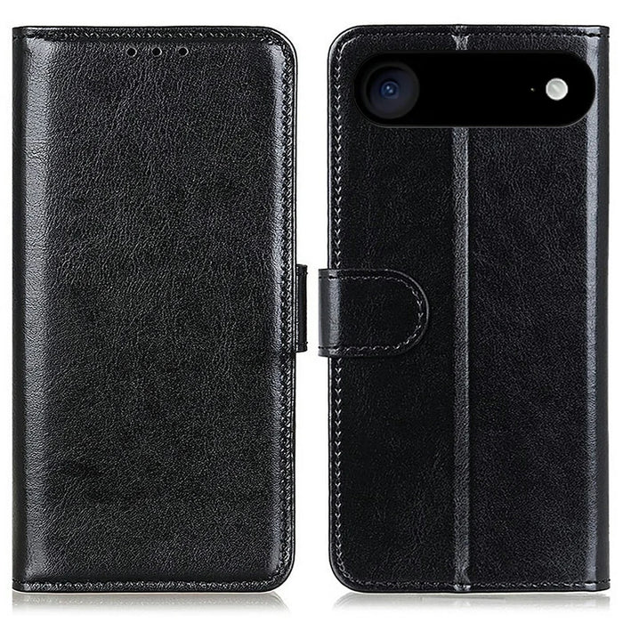 For iPhone Air Case Crazy Horse Texture PU Leather Phone Stand Cover - Black - 1