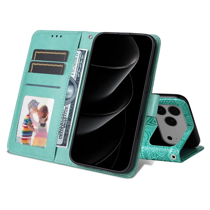 For iPhone 18 Pro / 17 Pro Max Case Sunflower Imprint Leather Wallet Phone Cover - Green - 3