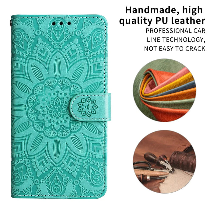 For iPhone 18 Pro / 17 Pro Max Case Sunflower Imprint Leather Wallet Phone Cover - Green - 4