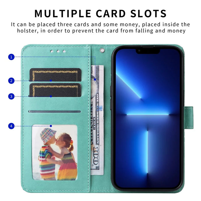 For iPhone 18 Pro / 17 Pro Max Case Sunflower Imprint Leather Wallet Phone Cover - Green - 6