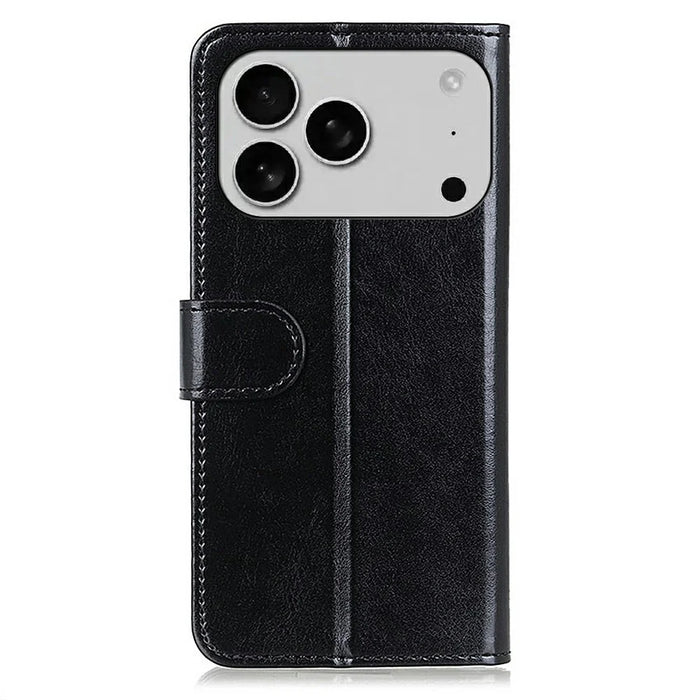 For iPhone 18 Pro / 17 Pro Case Crazy Horse Texture PU Leather Phone Stand Cover - Black - 6