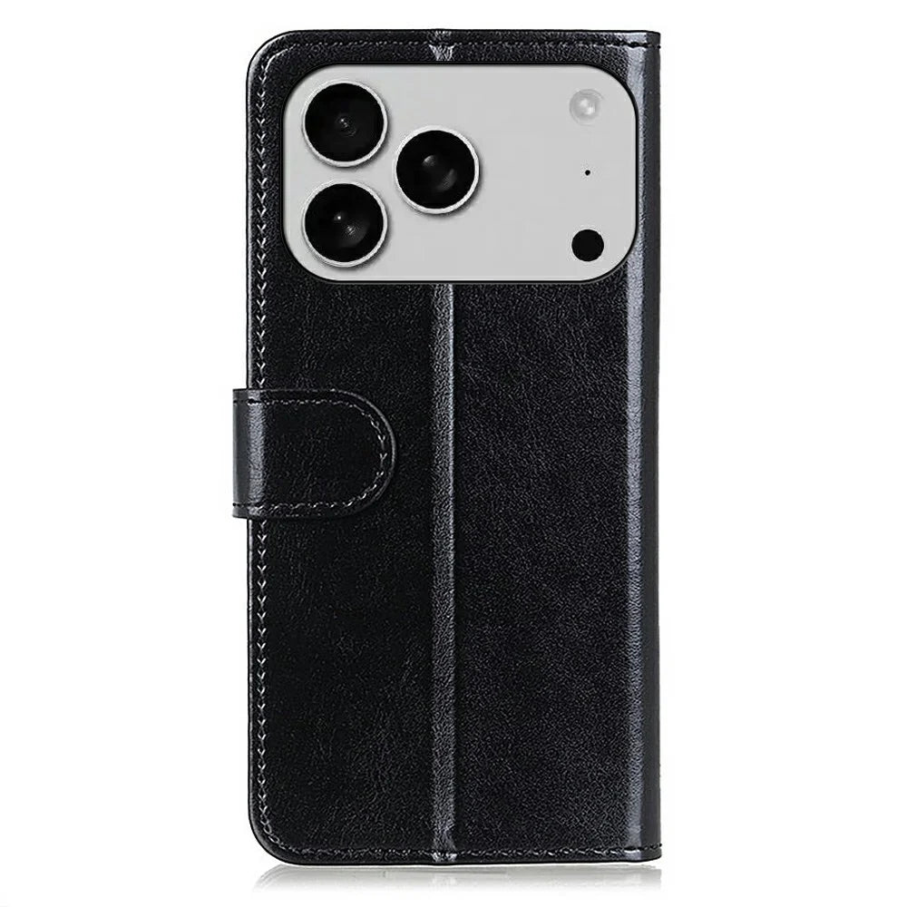 For iPhone 18 Pro Max / 17 Pro Max Case Crazy Horse Texture PU Leather Phone Stand Cover - Black - 6