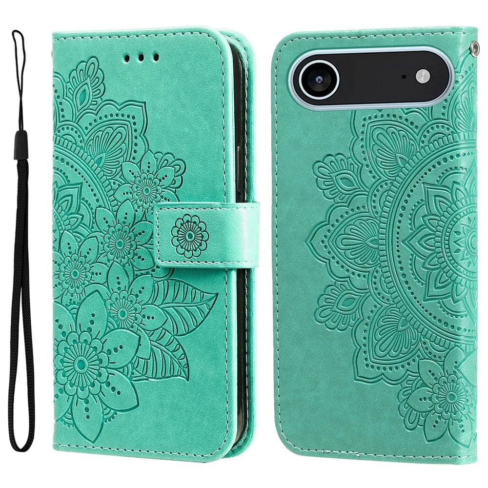 For iPhone Air Case Floral Pattern PU Leather Wallet Stand Phone Cover - Green - 1