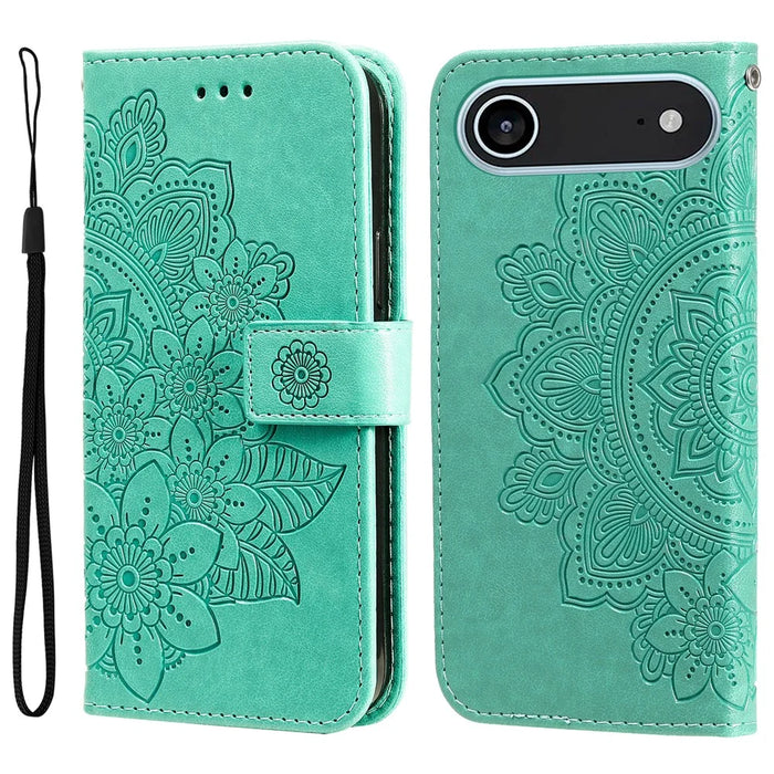 For iPhone Air Case Floral Pattern PU Leather Wallet Stand Phone Cover - Green - 1