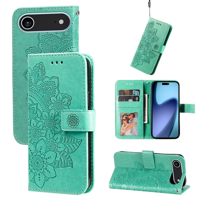 For iPhone Air Case Floral Pattern PU Leather Wallet Stand Phone Cover - Green - 3