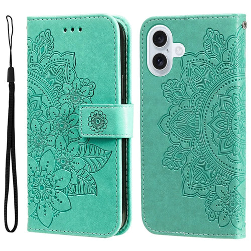 For iPhone 17 Case Floral Pattern PU Leather Wallet Stand Phone Cover - Green - 1