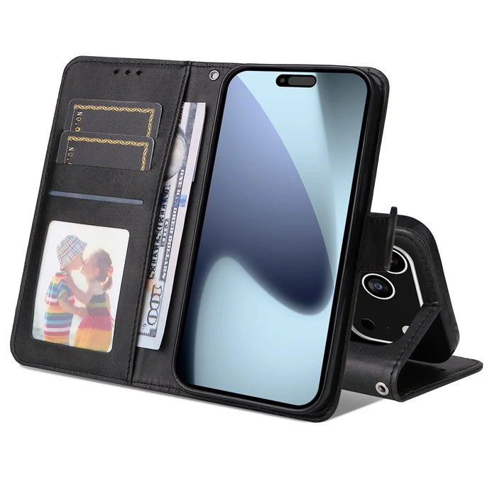 For iPhone 18 Pro / 17 Pro Case Wallet PU Leather Folio Flip Phone Cover - Black - 2
