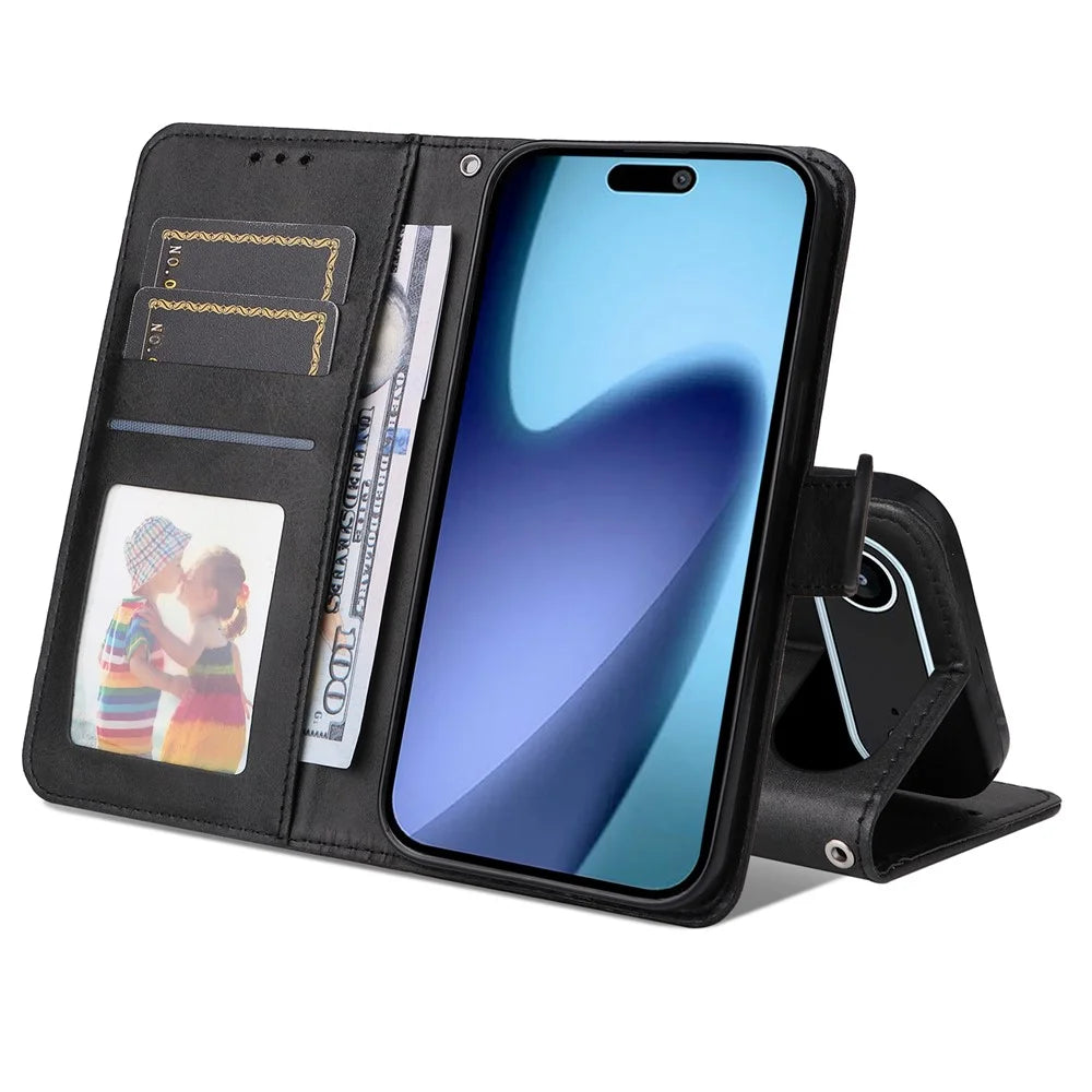 For iPhone Air Case Wallet PU Leather Folio Flip Phone Cover - Black - 2